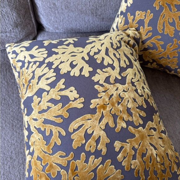 St Tropez Gold and Gray Coral Accent Pillows - Picture 2 of 8